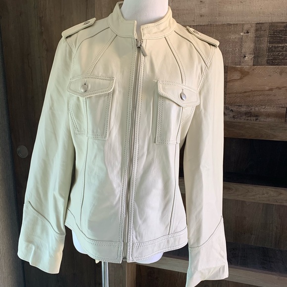attention Jackets & Blazers - Attention cream genuine leather jacket size 12